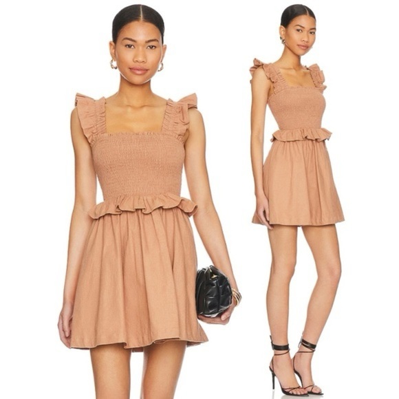 Tularosa Revolve Linen Smocked Ruffle Tank Mini Dress size S - Picture 1 of 13